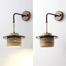 Helnys LED Pull Chain Wall Sconce Yellow Travertine Stone Wood Nordic Bedside Lamp