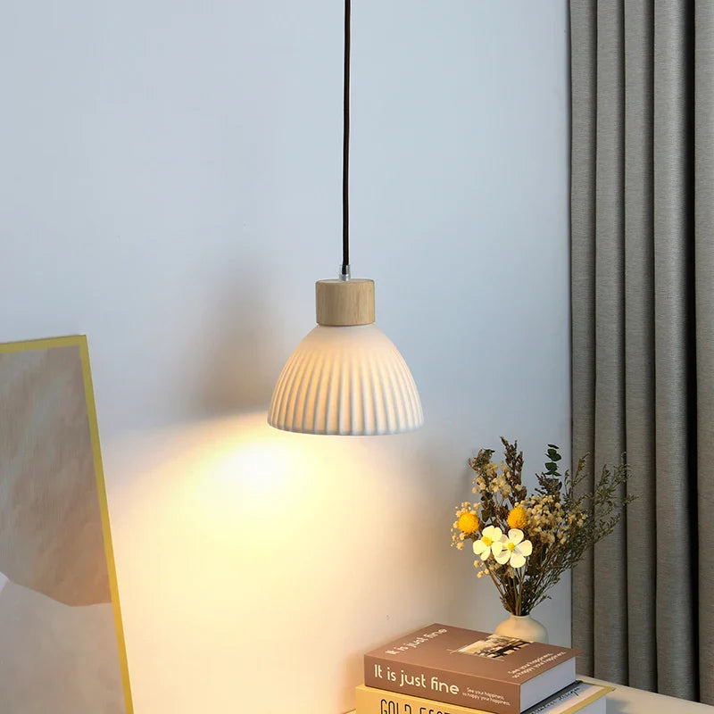 Helnys Nordic Wood LED Pendant Lamp with White Ceramic Ball