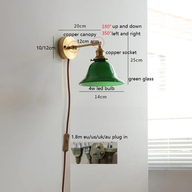 Helnys Colorful Glass LED Wall Lamp Sconce with Pull Chain Switch