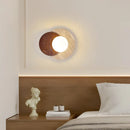 Helnys Round LED Wall Lamp Yellow Travertine Wood Modern Nordic Light