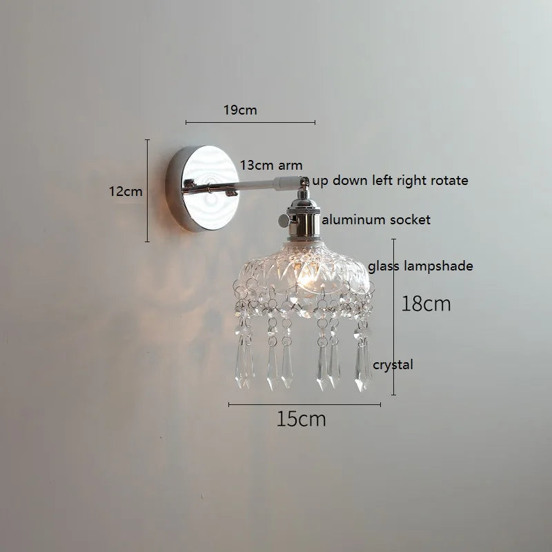 Helnys Modern Crystal LED Wall Sconce Silver Iron Bedroom Living Room Lamp