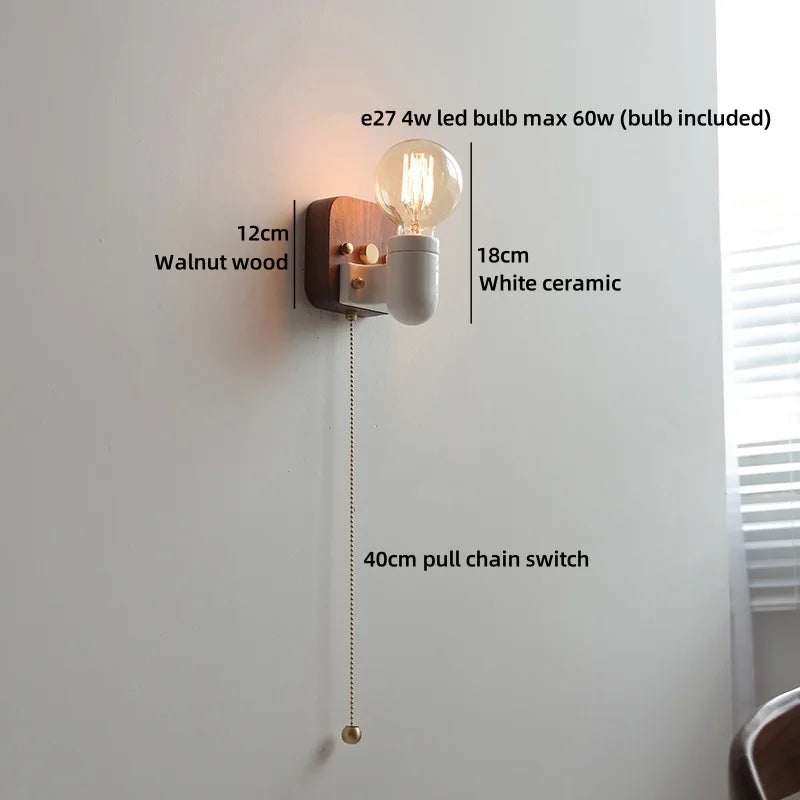 Helnys Vintage Brass LED Wall Lamps Walnut Wood Lighting Fixtures