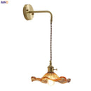 Helnys Amber Glass LED Wall Sconce for Living Room, Bedroom, Bar - Copper Wall Lamp