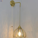 Helnys Vintage Glass Brass LED Wall Sconce Switched Vanity Light