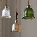 Helnys Nordic Walnut Wood LED Pendant Light Fixture - Modern Glass Lampshade