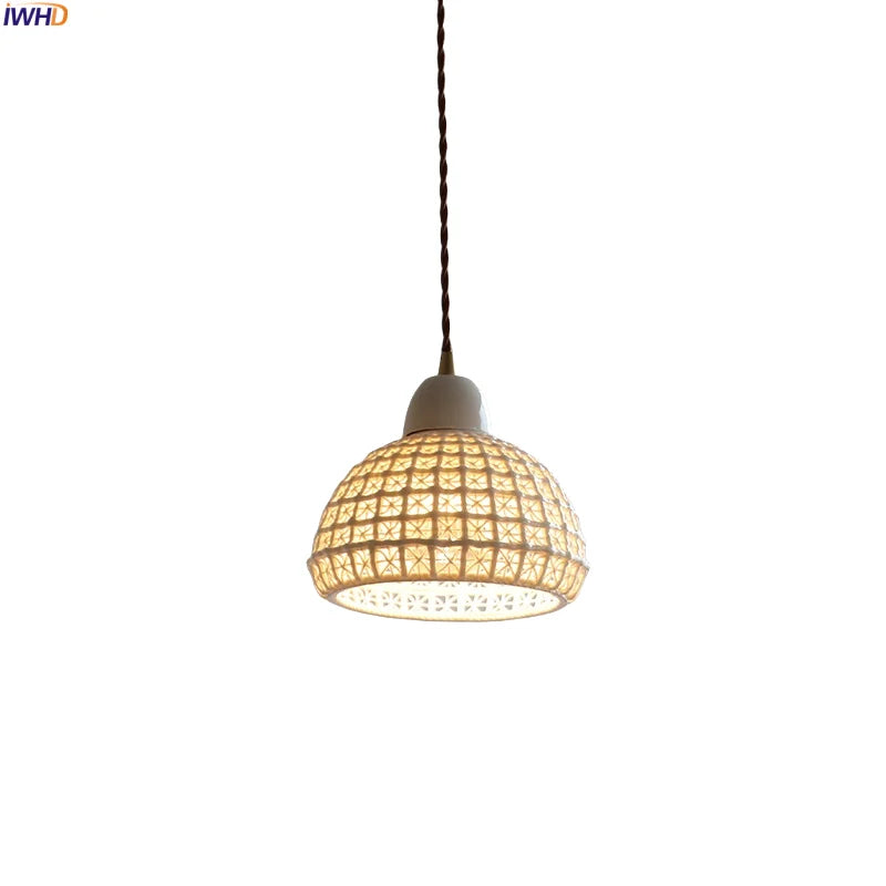 Helnys Ceramic Shade LED Pendant Chandelier Light Fixture Bar Bedroom Aisle Industrial