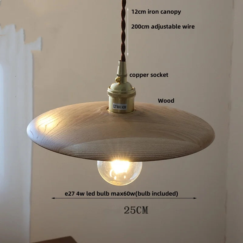 Nordic Modern LED Pendant Light with Wood and Glass Lampshade by Helnys