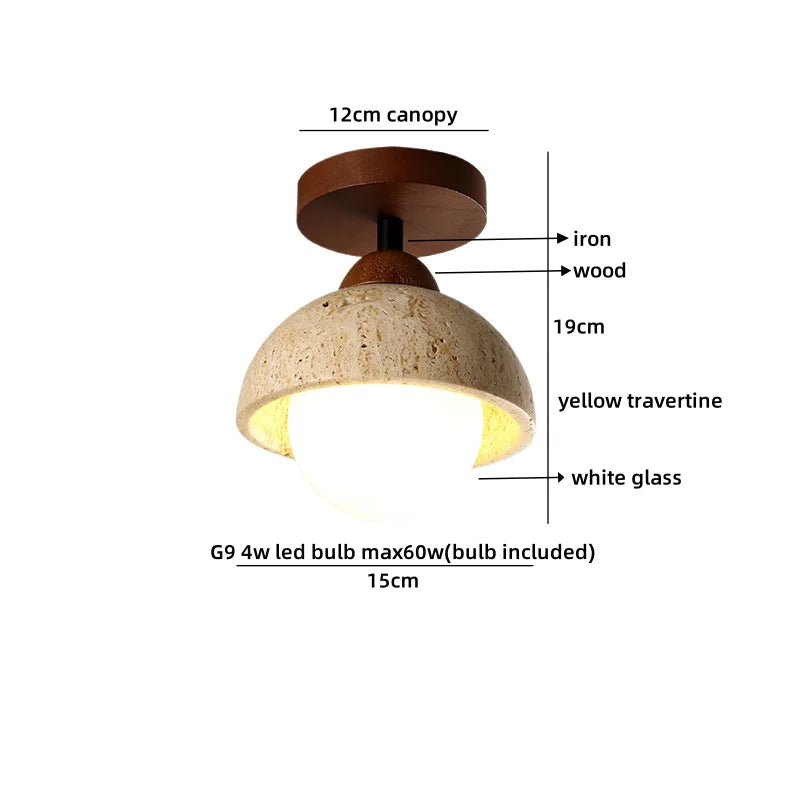 Helnys Yellow Travertine LED Ceiling Light: Nordic Modern Glass Ball Ceiling Lamp