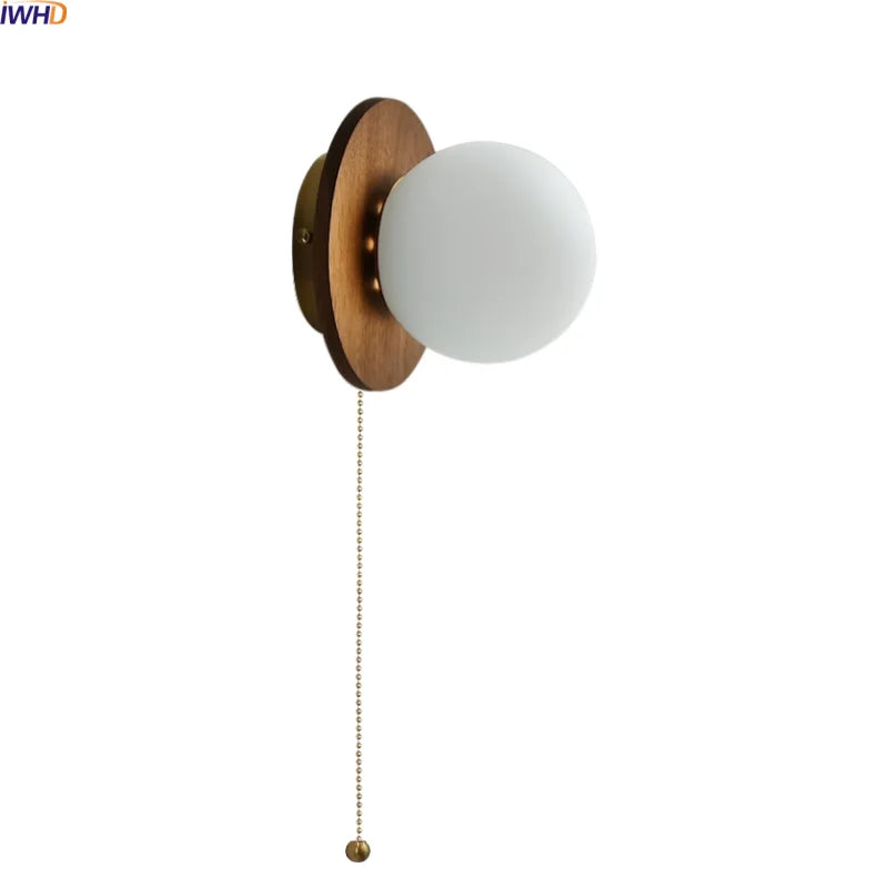 Helnys Wabi Sabi LED Wall Sconce White Glass Walnut Wood Modern Decor