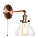 Helnys Red Bronze LED Wall Lamp Pull Chain Switch Clear Glass Vintage Retro Stair Light