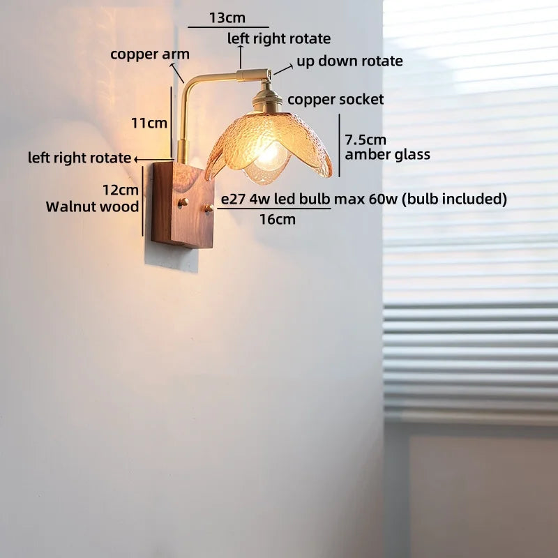 Helnys Wabi Sabi LED Wall Lamps Amber Glass Brass Mirror Light