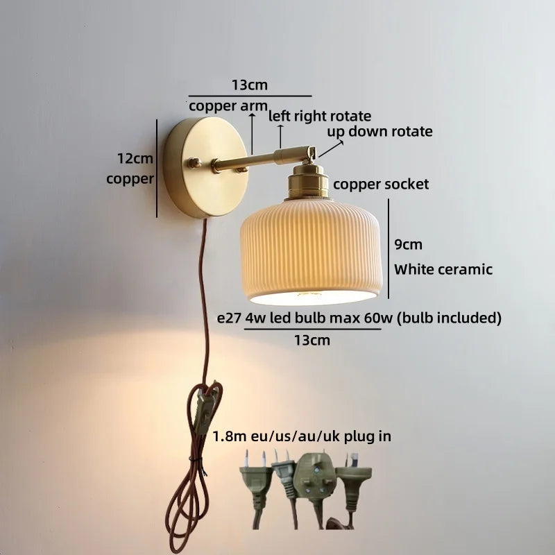 Helnys Ceramic LED Wall Lamp Kids Bedroom Gold Brass Up Down Stair Light