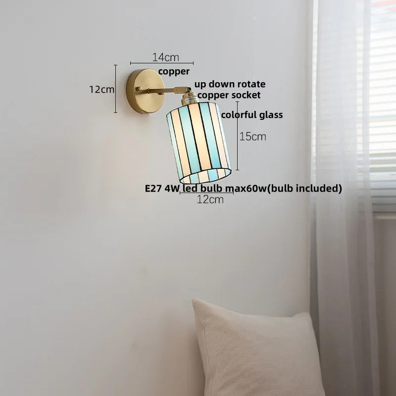 Helnys White Glass LED Wall Light - Japanese Style Pull Chain Switch - Copper Base
