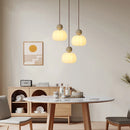 Helnys White PE Lampshade LED Pendant Lamp Yellow Travertine Globe Wood Hanging Lights