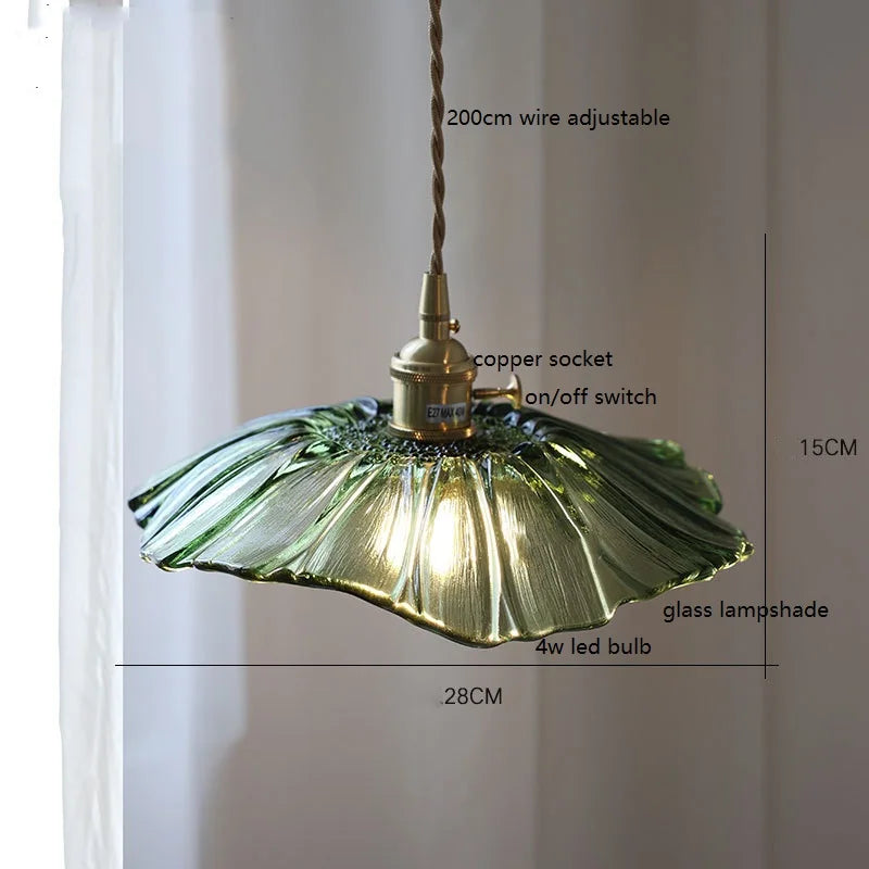 Helnys Nordic Copper Glass LED Pendant Light for Home Dining Hallway Balcony