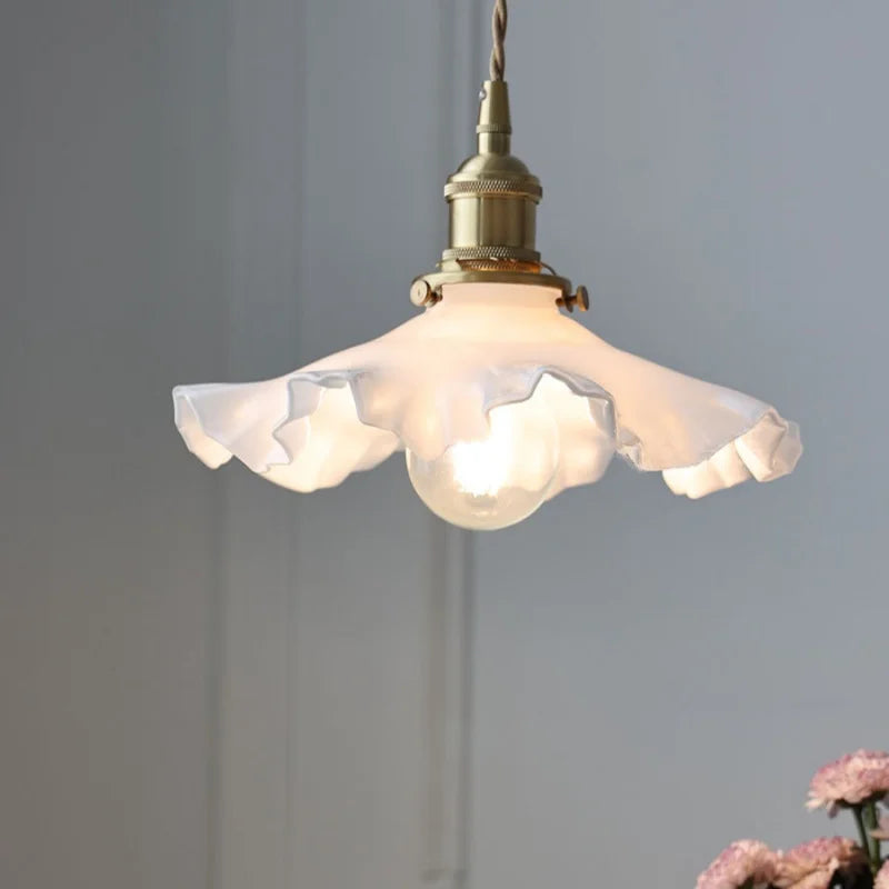 Helnys Nordic LED Pendant Lamp with Adjustable Brass Knob Switch & White Glass