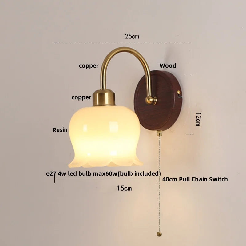 Helnys Nordic LED Wall Lights Copper Bedside Lamp Sconce