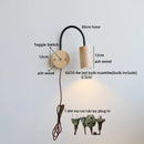 Helnys Vintage LED Wall Light Walnut Wood Black Hose Bedside Lamp