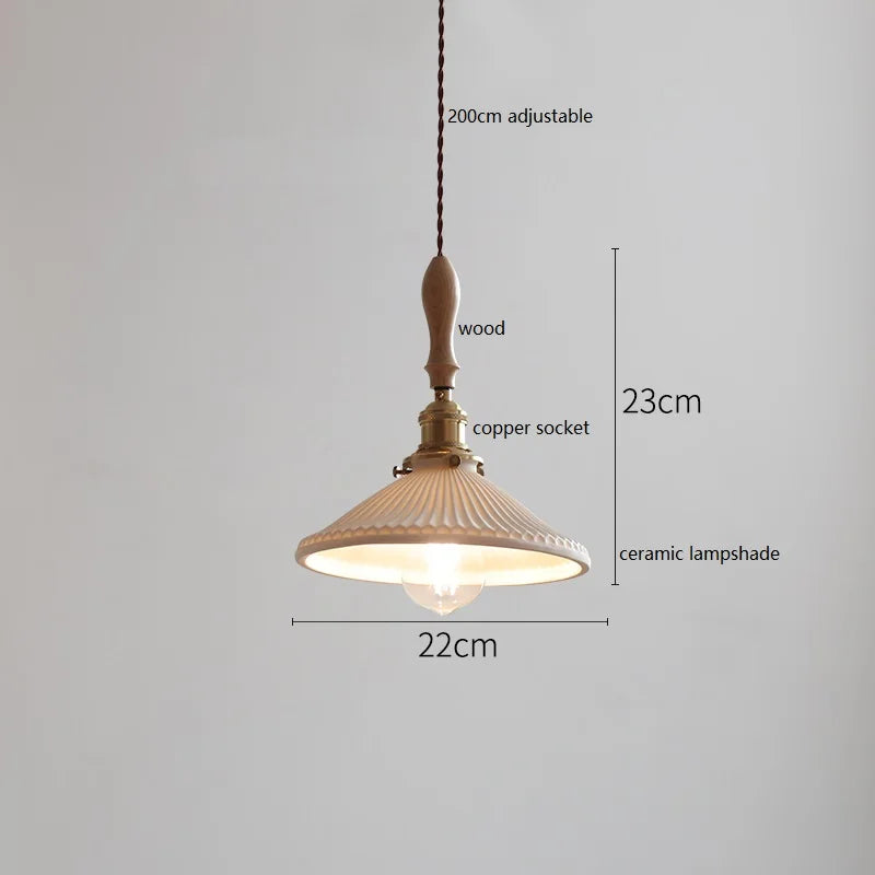 Helnys Wood Handle Copper LED Pendant Lights Fixture Modern Hanging Lamp