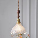 Helnys Green Glass LED Pendant Lamp with Copper Wood Handle for Dinning Living Room