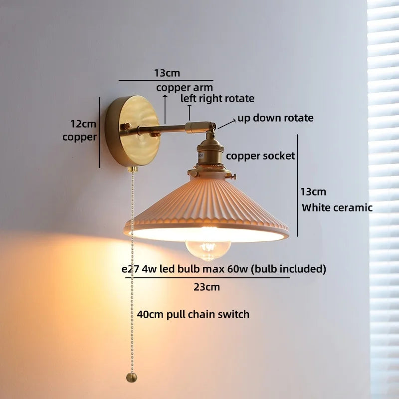 Helnys Nordic LED Wall Light White Ceramic Gold Brass Arandela