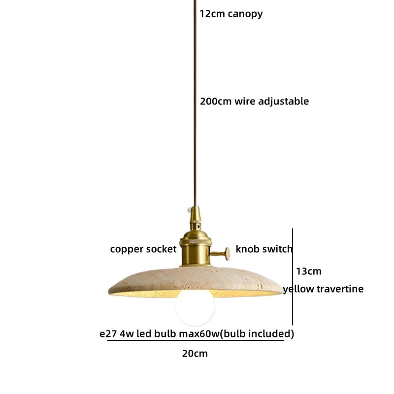 Helnys Wood Stone Hanging Lamp Adjustable LED Pendant Light Fixture