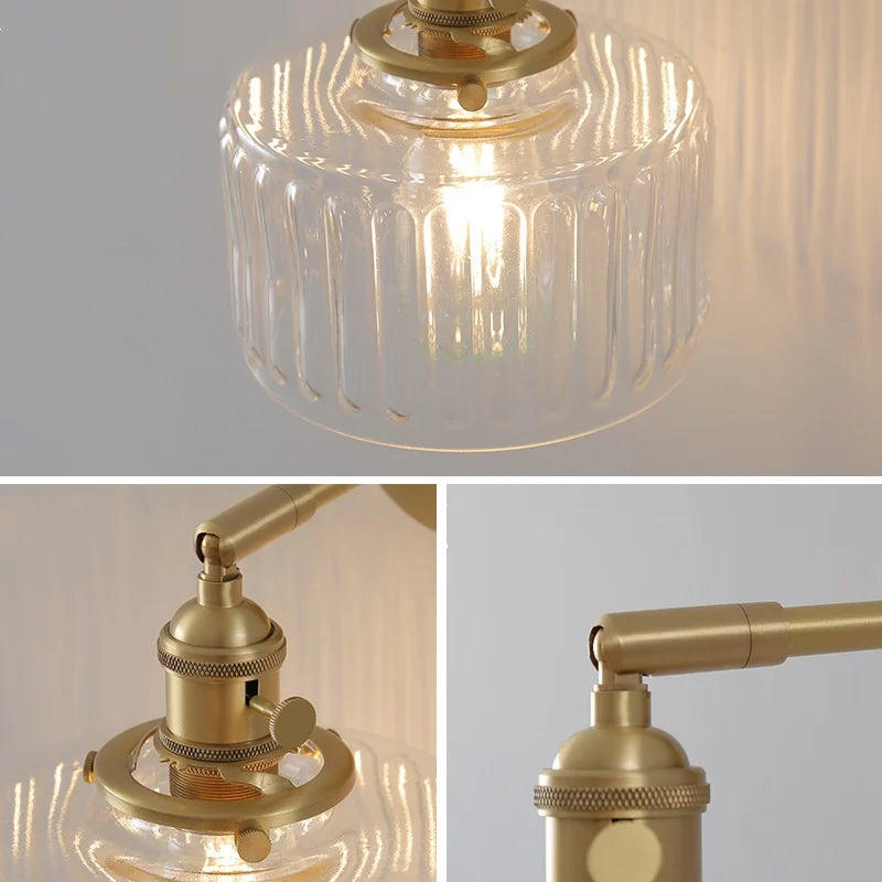 Helnys Nordic LED Wall Light | Modern Copper Bedside Lamp with Clear Glass Rotation