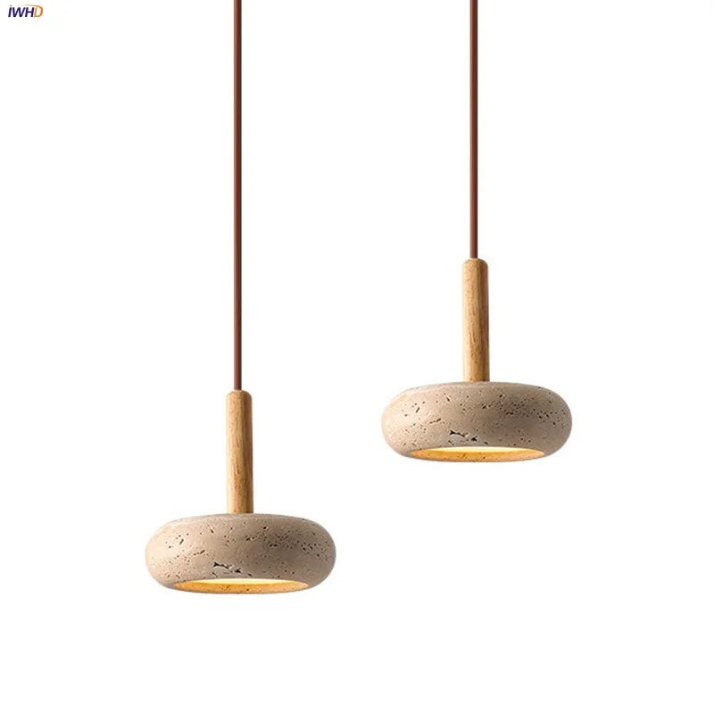 Helnys Wood Yellow Travertine Pendant Lamp - Nordic Modern LED Hanging Lights