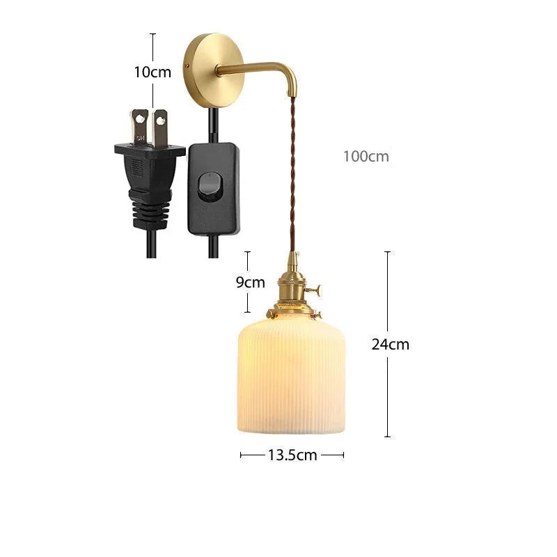 Helnys Nordic LED Wall Light Copper Ceramic Adjustable Bedroom Living Room Lamp