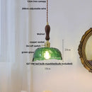 Helnys Green Glass LED Pendant Light with Walnut Wood Knob Switch