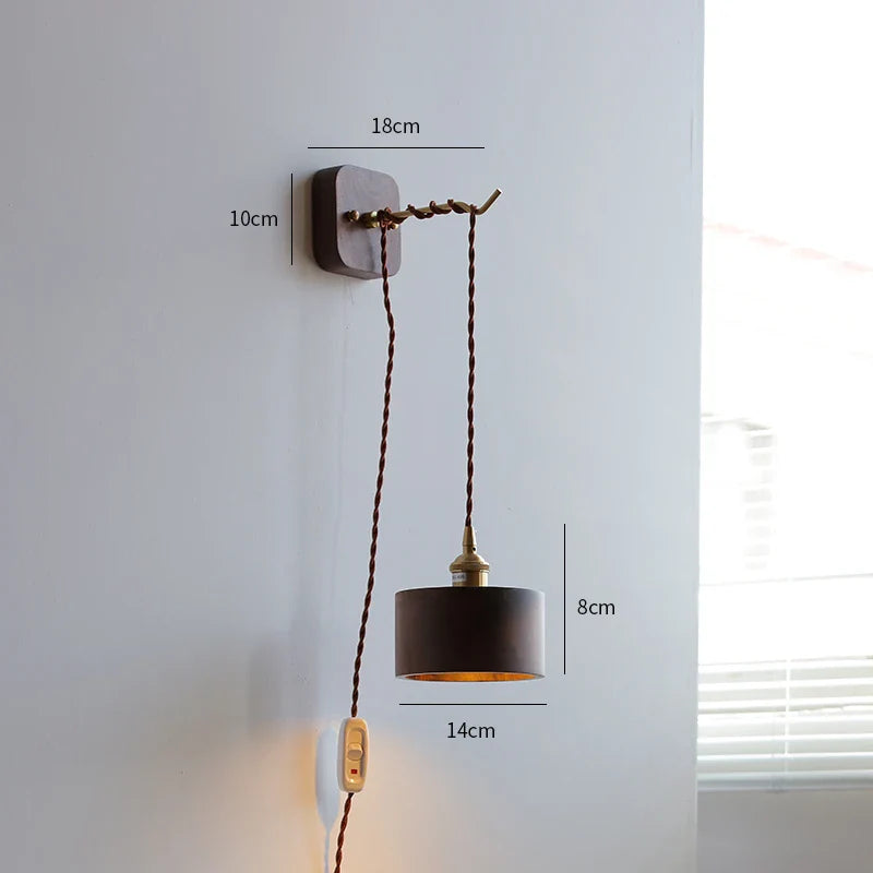 Helnys Modern LED Wall Sconce with Ceramic Lampshade & Wooden Base