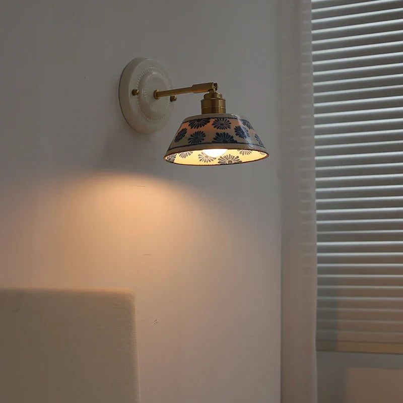 Helnys Flower Nordic LED Wall Lamp with Round Ceramic Shade & Brass Finish