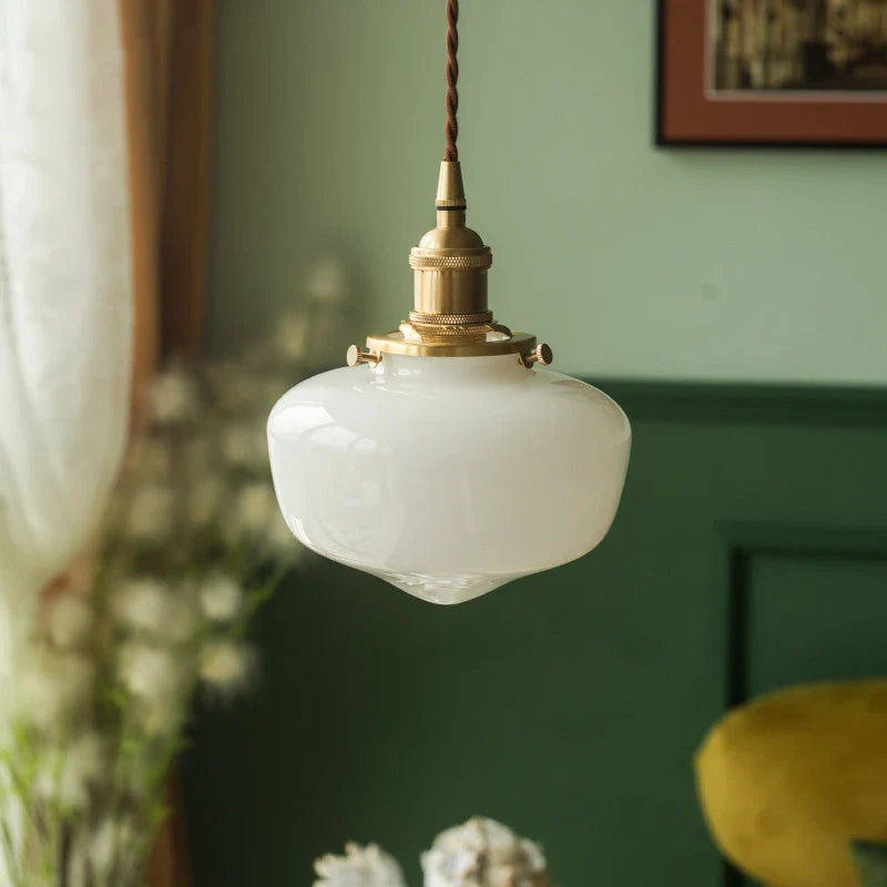 Helnys White Glass LED Pendant Lamp for Bathroom Bedroom Living Room