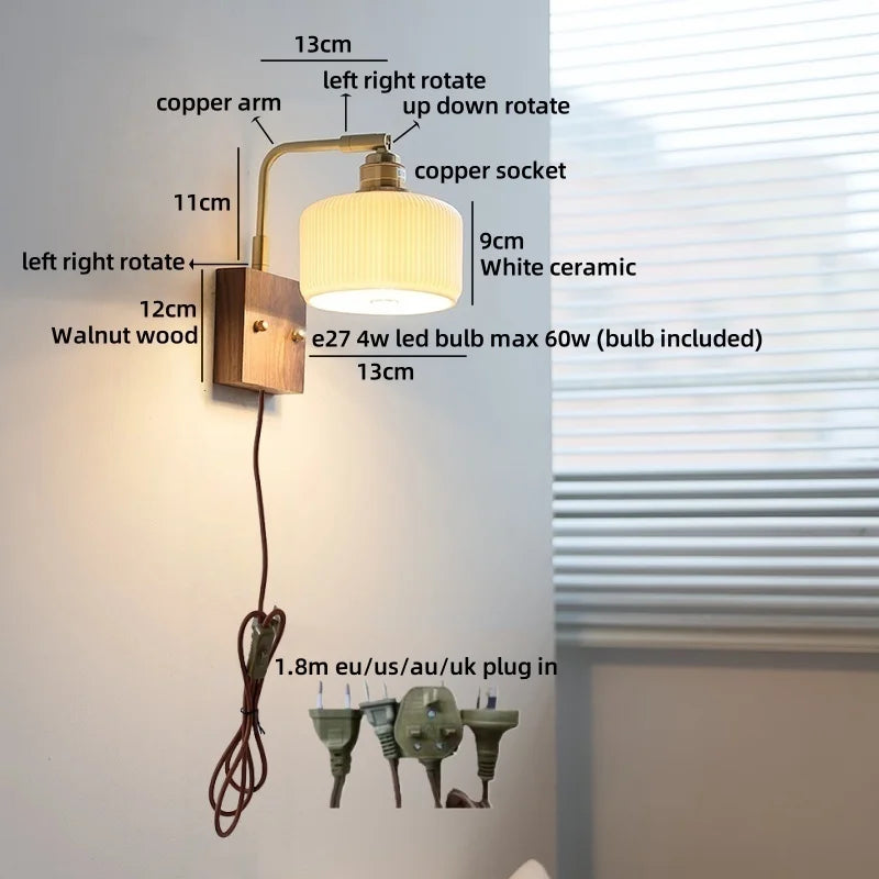 Helnys White Ceramic LED Wall Lights with Adjustable Copper Arm