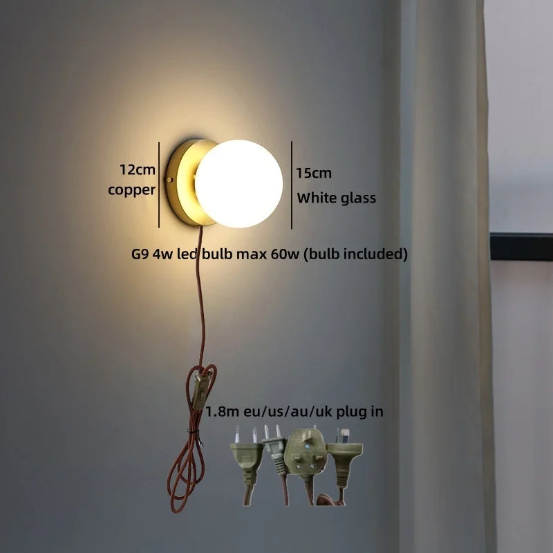 Helnys White Ball LED Wall Light - Modern Nordic Living Room Bedside Lamp