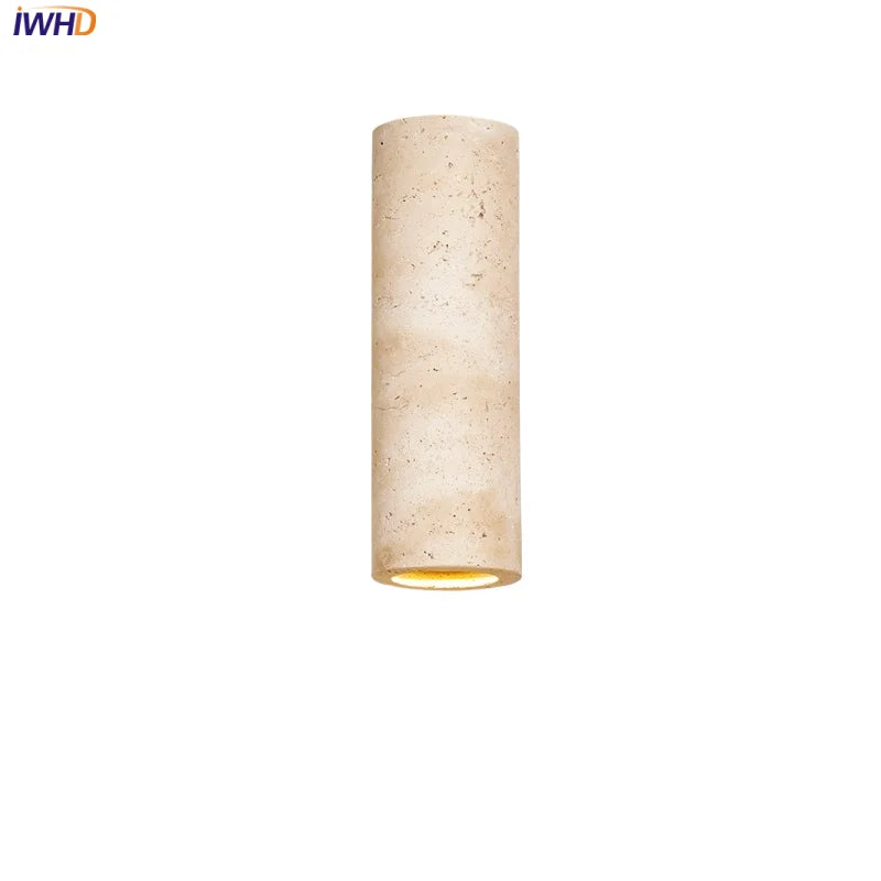 Helnys Round Stone LED Wall Light Sconce Yellow Travertine Nordic Modern Beside Lamp