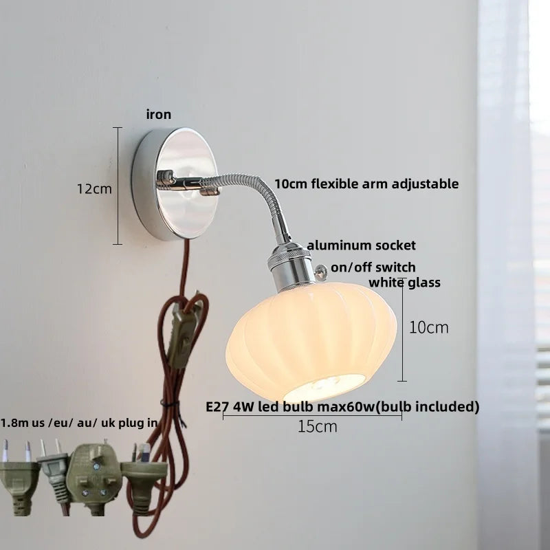 Helnys Adjustable Arm LED Wall Light Fixture White Glass Nordic Modern