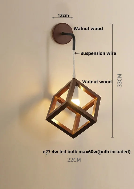 Helnys Wood Nordic LED Wall Lamp - Modern Cube Stair Light Fixture
