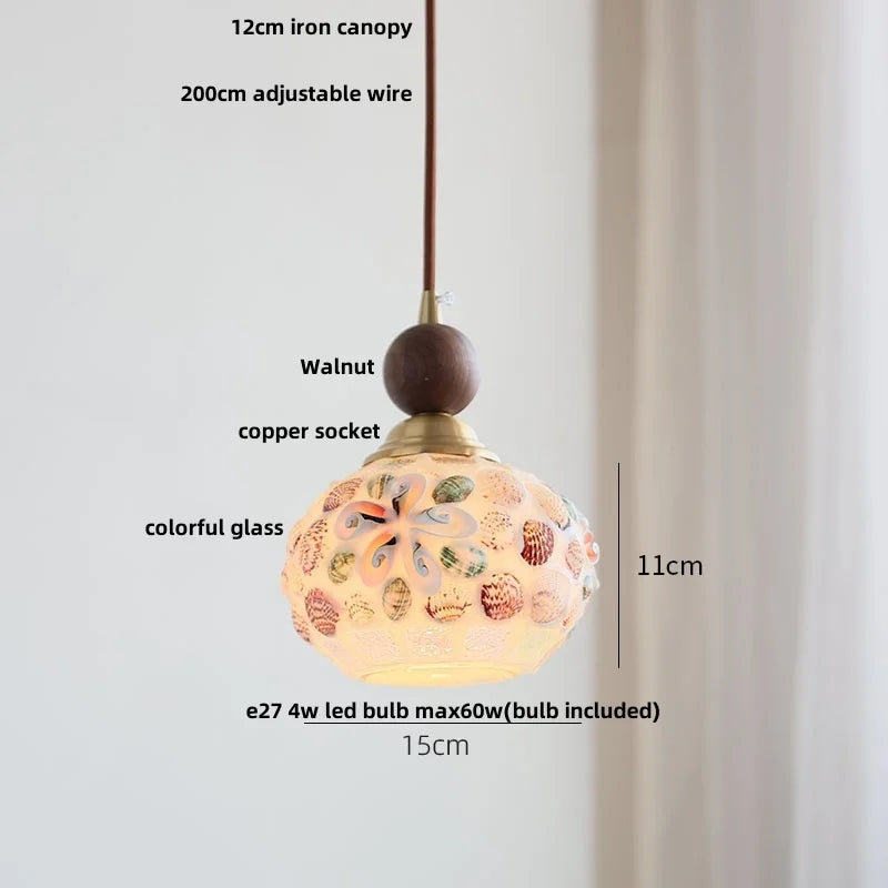 Helnys Adjustable LED Glass Pendant Lights - Modern Nordic Tiffany Copper Wood Hang Lamp
