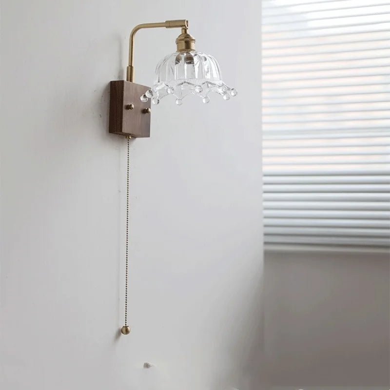 Helnys Nordic LED Wall Light Walnut Copper Clear Glass Sconce