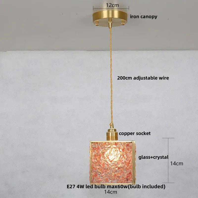 Helnys Crystal Glass LED Pendant Light Fixture American Style Luxury Hang Lamp