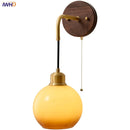Helnys Amber LED Wall Lamp Walnut Wood Pull Chain Switch Applique Murale
