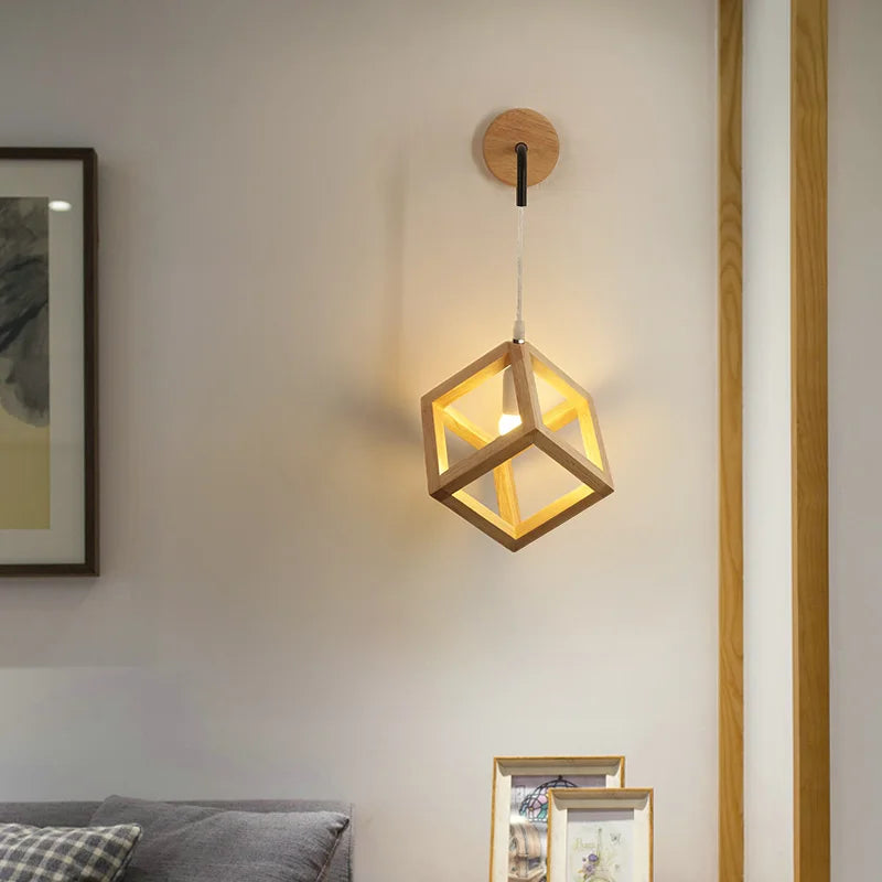 Helnys Wood Nordic LED Wall Lamp - Modern Cube Stair Light Fixture