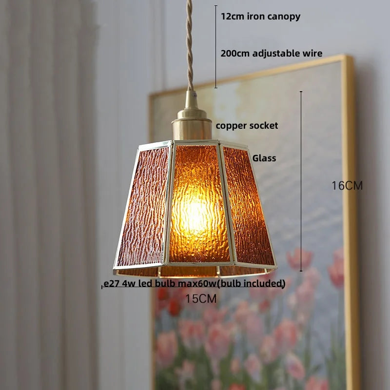 Helnys Blue Glass LED Pendant Light with Adjustable Copper Knob Switch