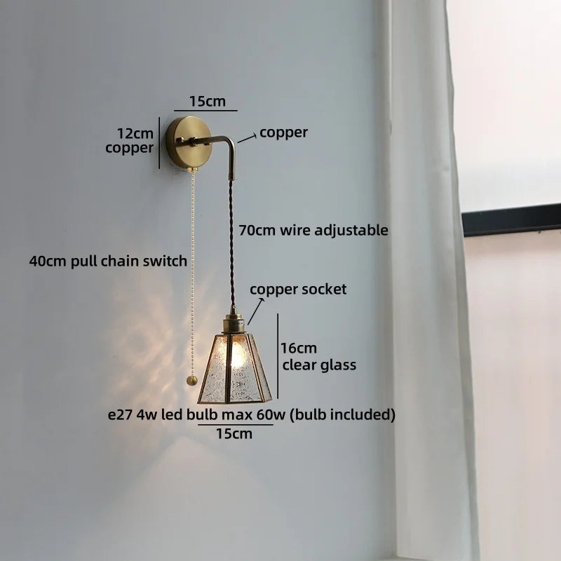 Helnys Brass Glass Shade LED Wall Lamp, Nordic Modern Bathroom Mirror Light