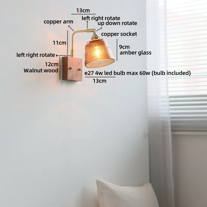 Helnys Wabi Sabi LED Wall Lamps Amber Glass Brass Mirror Light