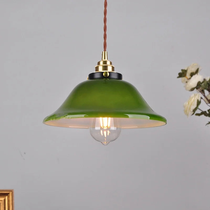Helnys Green Glass LED Pendant Lights for Reading and Dining Room