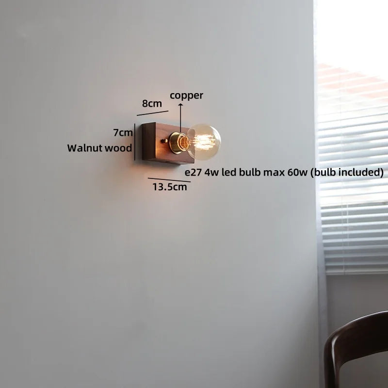 Helnys Vintage Brass LED Wall Lamps Walnut Wood Lighting Fixtures