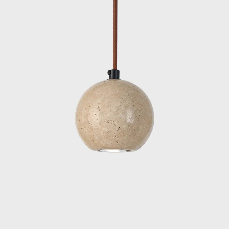 Helnys Yellow Travertine Globe LED Pendant Light for Bedroom Living Room