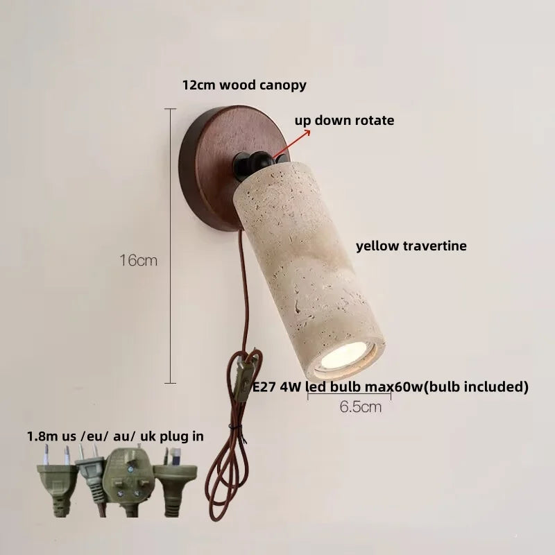 Helnys Copper LED Wall Lamp - Modern Nordic Design with Yellow Travertine & Wood